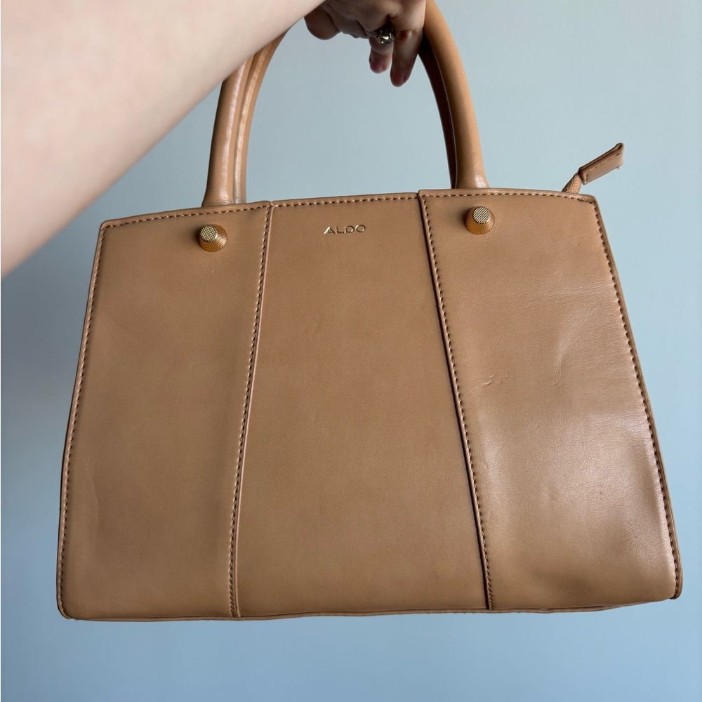 ALDO Camel Tan Leather Structured Satchel - Picture 3 of 16